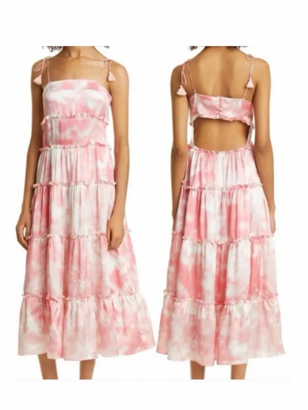 Haute Hippie Pink & White Tie-Dye Tiered Midi Dress